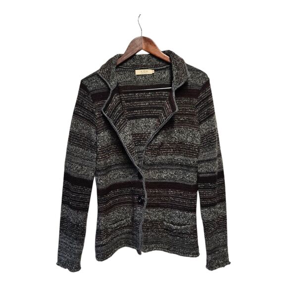 A. IDA Womens Front Button Cardigan Sweater Jacket Gray Black Size Large‎ - Picture 1 of 4